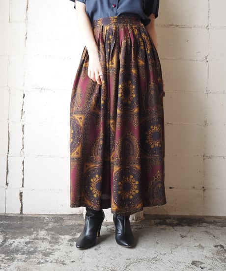 JONES NEW YORK DRESS Arabesque Pattern Silk Skirt BUR BK
