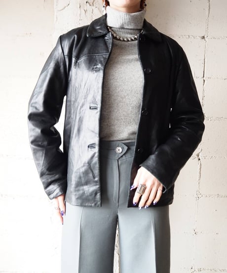 Button Leather Jacket BK