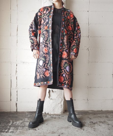 Flower Embroidery Stand Collar Coat BKPIPP