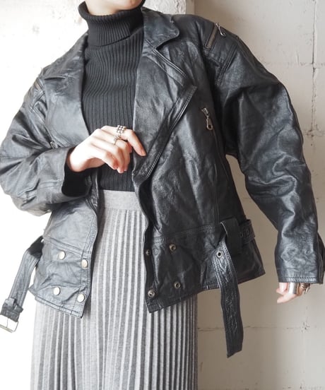 1980’s Belted Double Breasted Leather Jacket BK