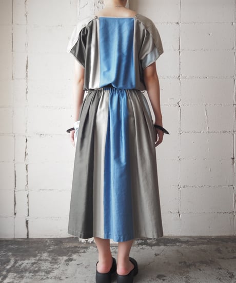 Shoulder Button French Sleeve Stripe Dress BEBLKA