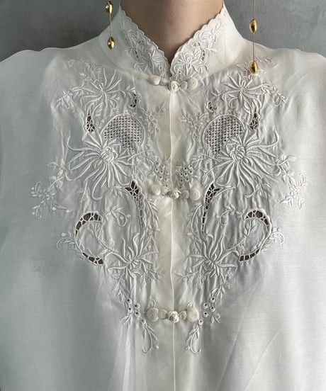 Front Lace China Silk Short Sleeve Blouse IV