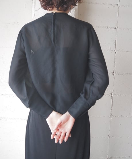 EURO Lace × Sheer Collarless Blouse BK