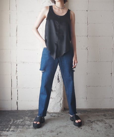 Front Button Satin Camisole BK