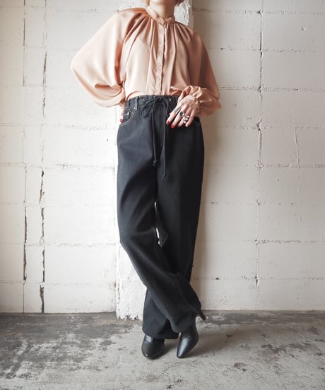 Stand Collar Gather Design Blouse PIBE