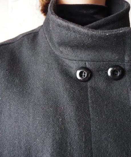 Front Top Button Wool Cape Coat BK