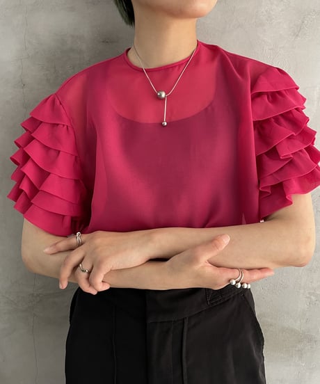 Frill Sleeve Short Sleeve Blouse PI