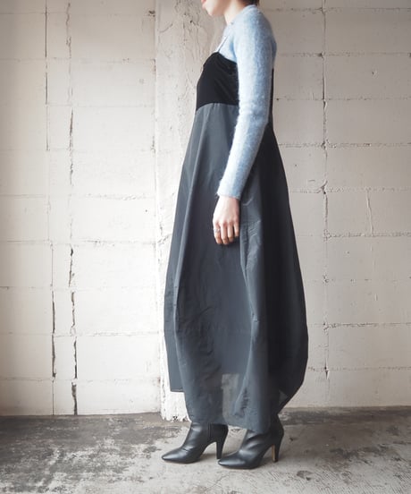 Velour × Nylon Balloon Camisole Dress BK
