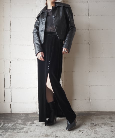 Big Collar Stitch Leather Jacket BK