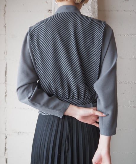Belted Design Stripe Shirt GRBK