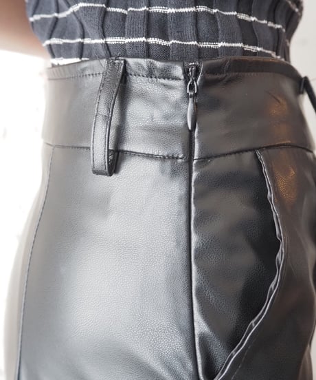 Fake Leather Center Press Pants BK