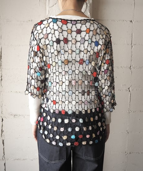 Colorful  Crochet Short Sleeve Cardigan BK