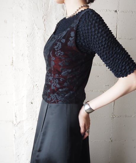 Botanical Pattern Velour Bustier BUR