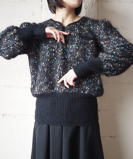 Mix Color MohairLong Rib Knit BK