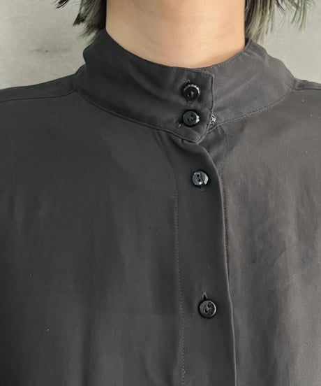 Back Pleated Waist Ribbon Band Collar Blouse BK