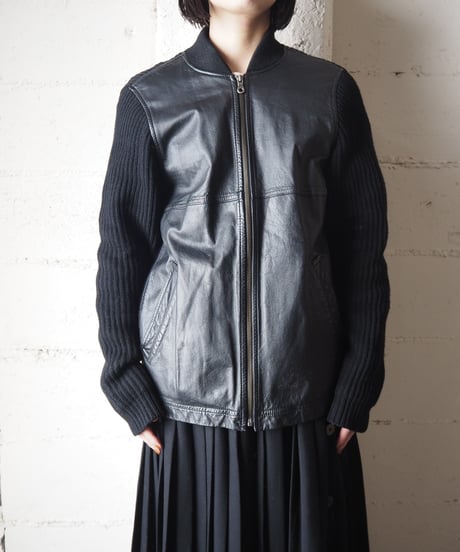 Knit×Leather Switching Jacket BK