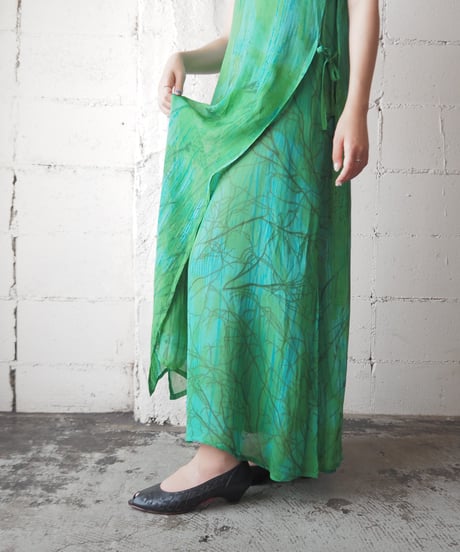 Botanical Pattern Sheer Layered Dress GN