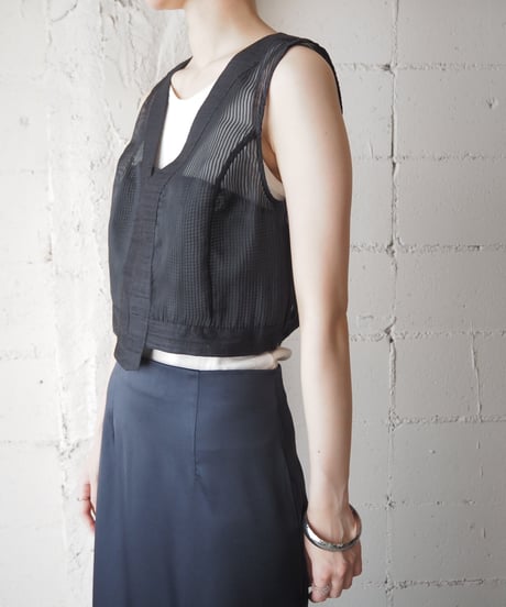 Sleeveless Sheer Stripe Blouse BK