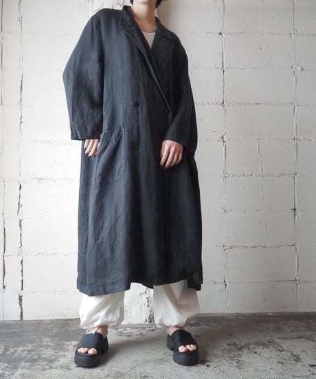 Wide Silhouette Linen Chester Coat BK