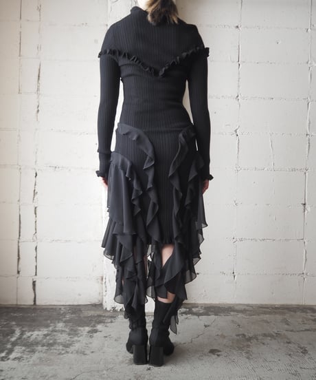 Desigual Frill Design Rib Knit Dress BK