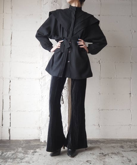 Pleated Shoulder Wool Shirt BK