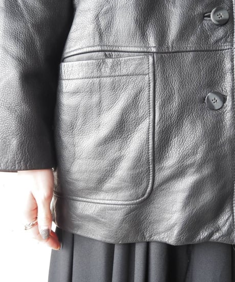 Open Collar Leather Jacket BK