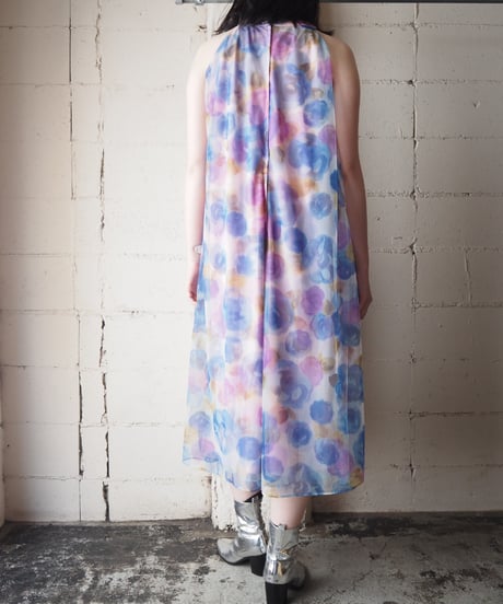 1970's Flower Pattern Sheer Layered Dress WHBLPUR