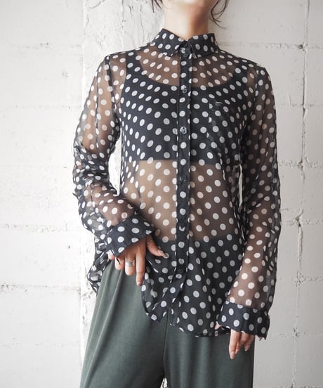 Sheer Dot Long Sleeve Shirt BKWH