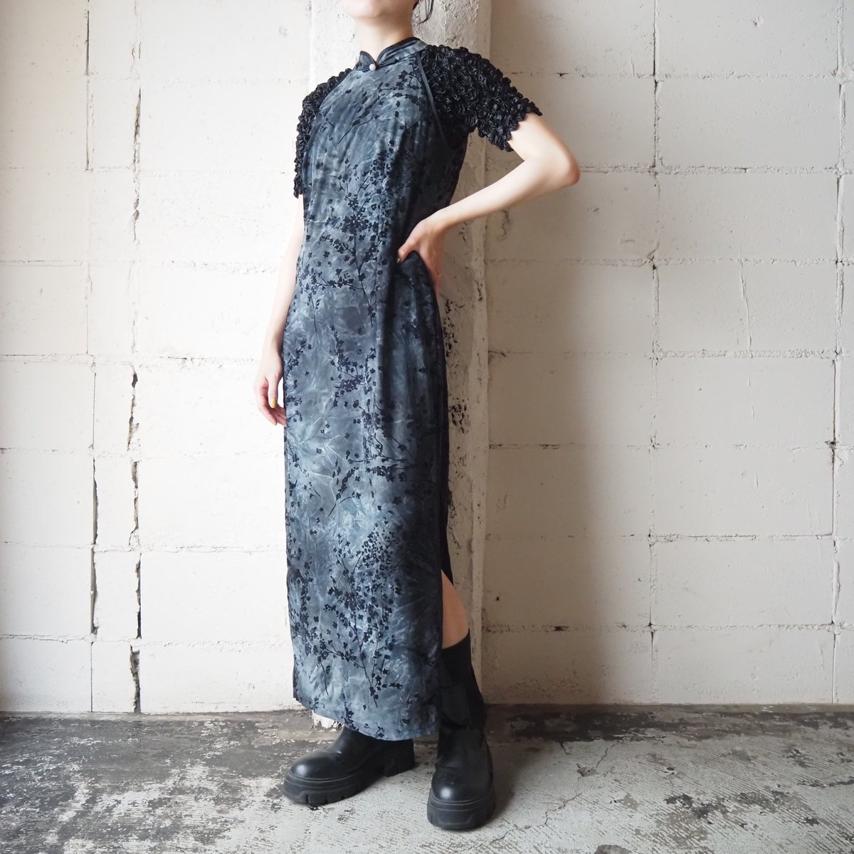 Botanical Pattern Flock Print Sleeveless China 