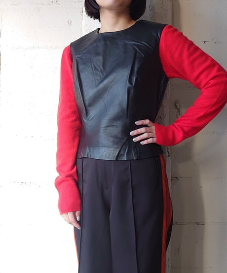 Back zip Leather Vest BK