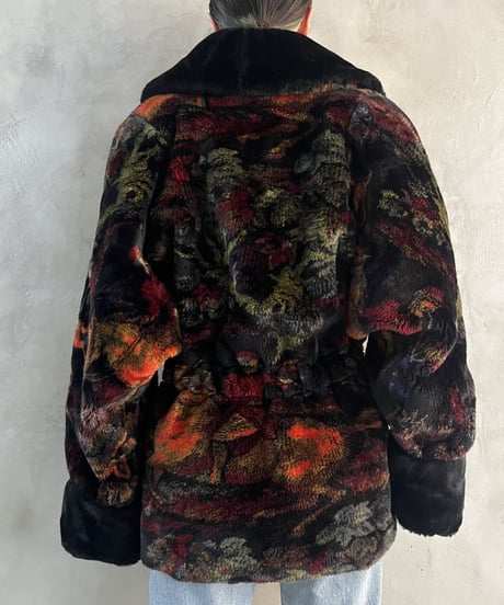 Flower Pattern Fake Fur Coat GKOR