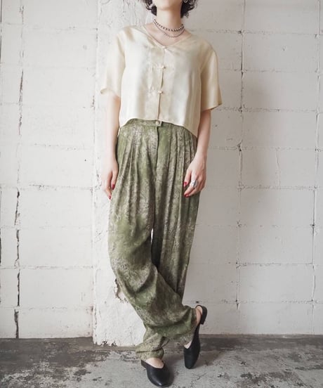 1980's  Leaf Pattern Pants GRN BEG
