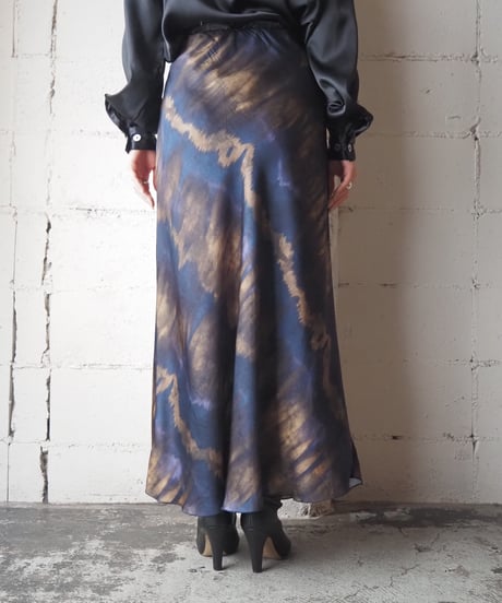 Tie-dye Pattern Satin Long Skirt PUROR