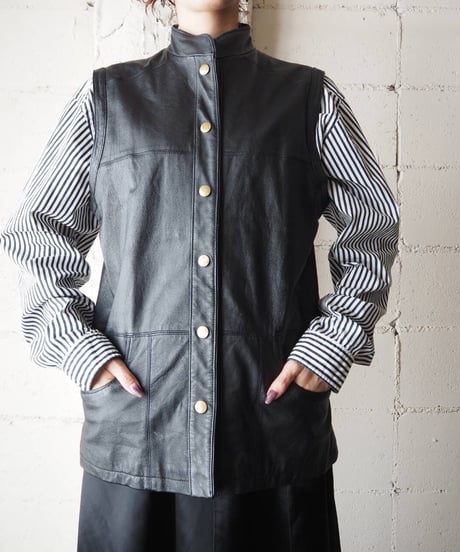 Stand Collar Leather Vest BK