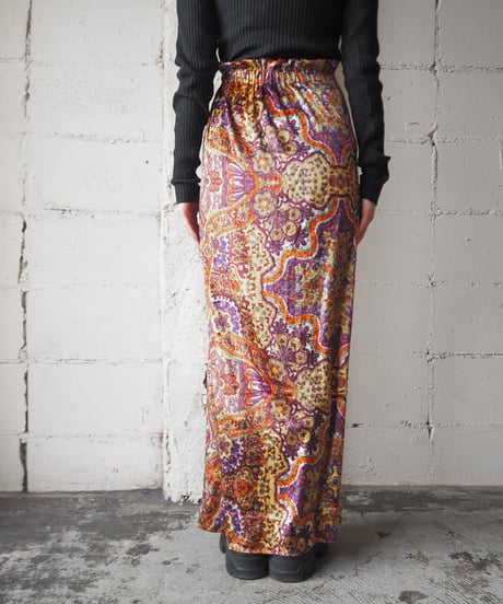 Ethnic Pattern Slit Tight Skirt YE PU OR