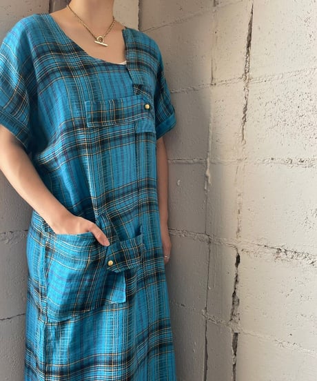 60's Short Sleeve Plaid Dress BL