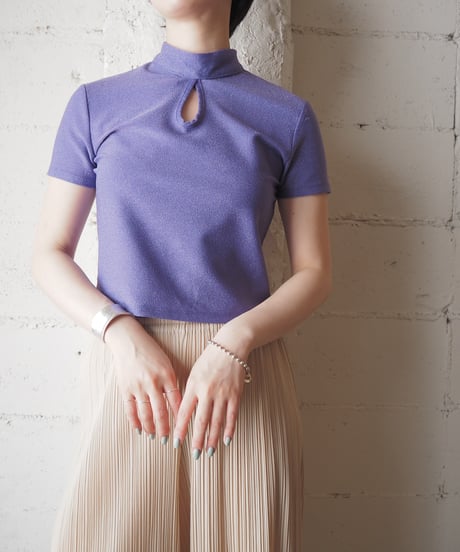 Mock Neck Peekaboo Short Sleeve Tops PUR