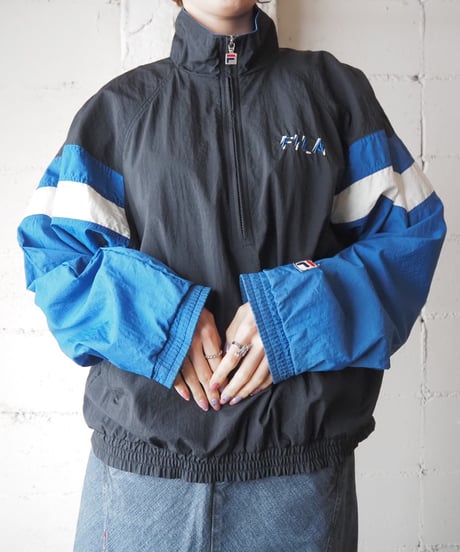 FILA 1980's Stand Collar Nylon Jacket BK BL