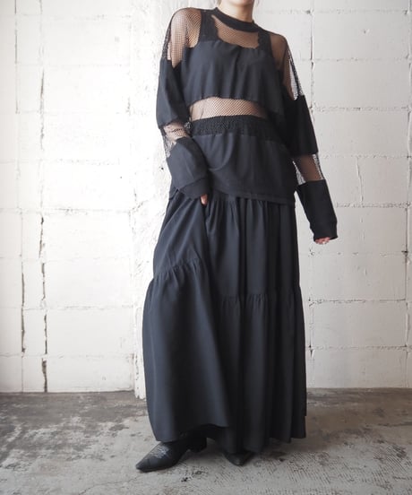 Mesh Switching Long Sleeve Tops BK