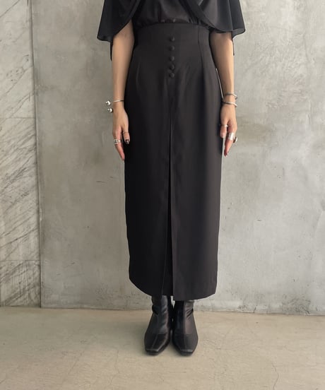 Front Button Slit Tight Skirt BK