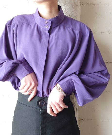 Stand Collar Tuck Blouse PUR