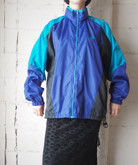 NIKE 1990's Tricolor Stand Collar Nylon Jacket PUR BL BK
