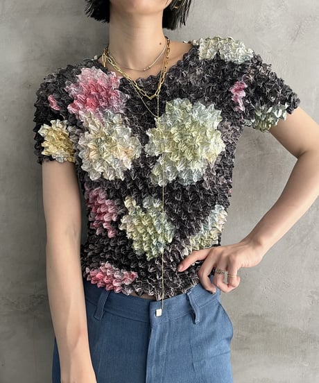 Pattern Design Popcorn Short Sleeve Blouse GRPI