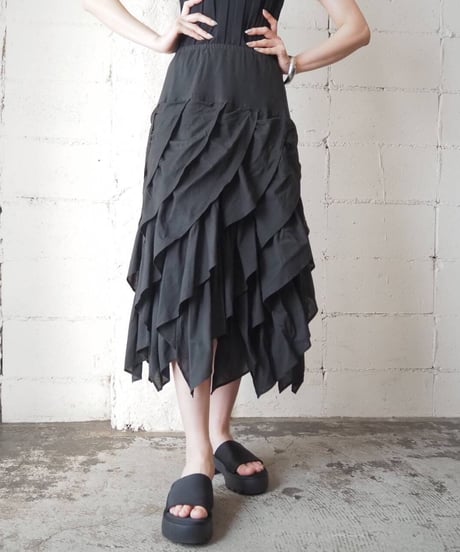 Ruffled Tiered Easy Cotton Skirt BK