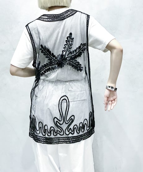 Tape Embroidery × Beads Sheer Vest　BK