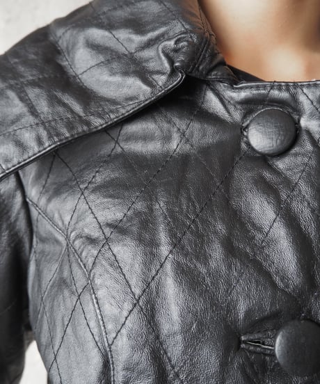 Big Collar Stitch Leather Jacket BK