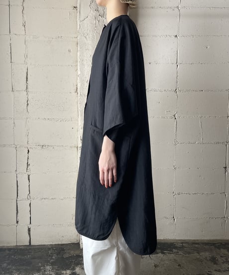 Collarless Nylon Light Coat BK