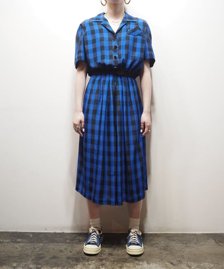 Open Collar Check Dress BLBK