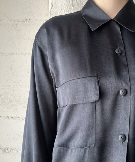 Open Collar Satin Shirt BK