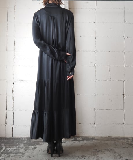 Satin Shirt Long Dress BK
